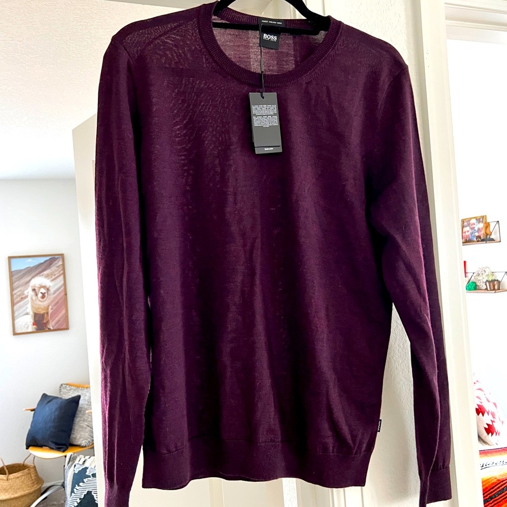 NWT Hugo Boss Men’s Medium Purple Leno-P Wool Crewneck Sweater